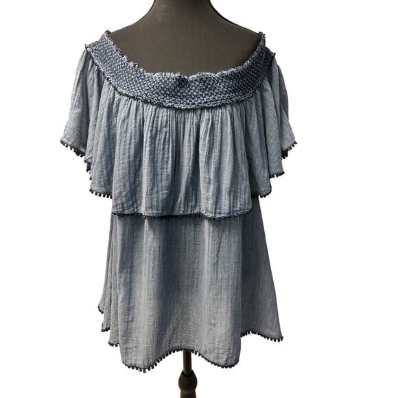 Lane Bryant Denim Blue Off The Shoulder Ruffle Top 14/16 - Picture 1 of 5